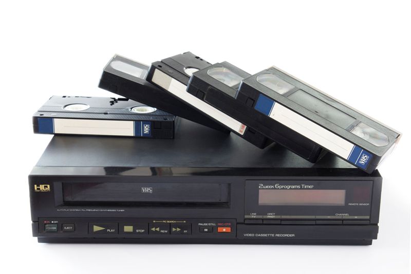 Old VHS Video Cassettes on Old Video Recorder